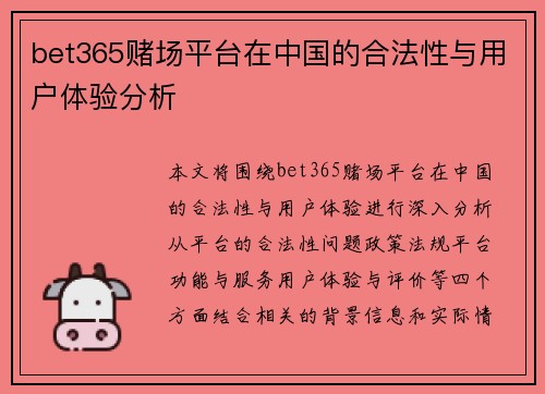 bet365赌场平台在中国的合法性与用户体验分析
